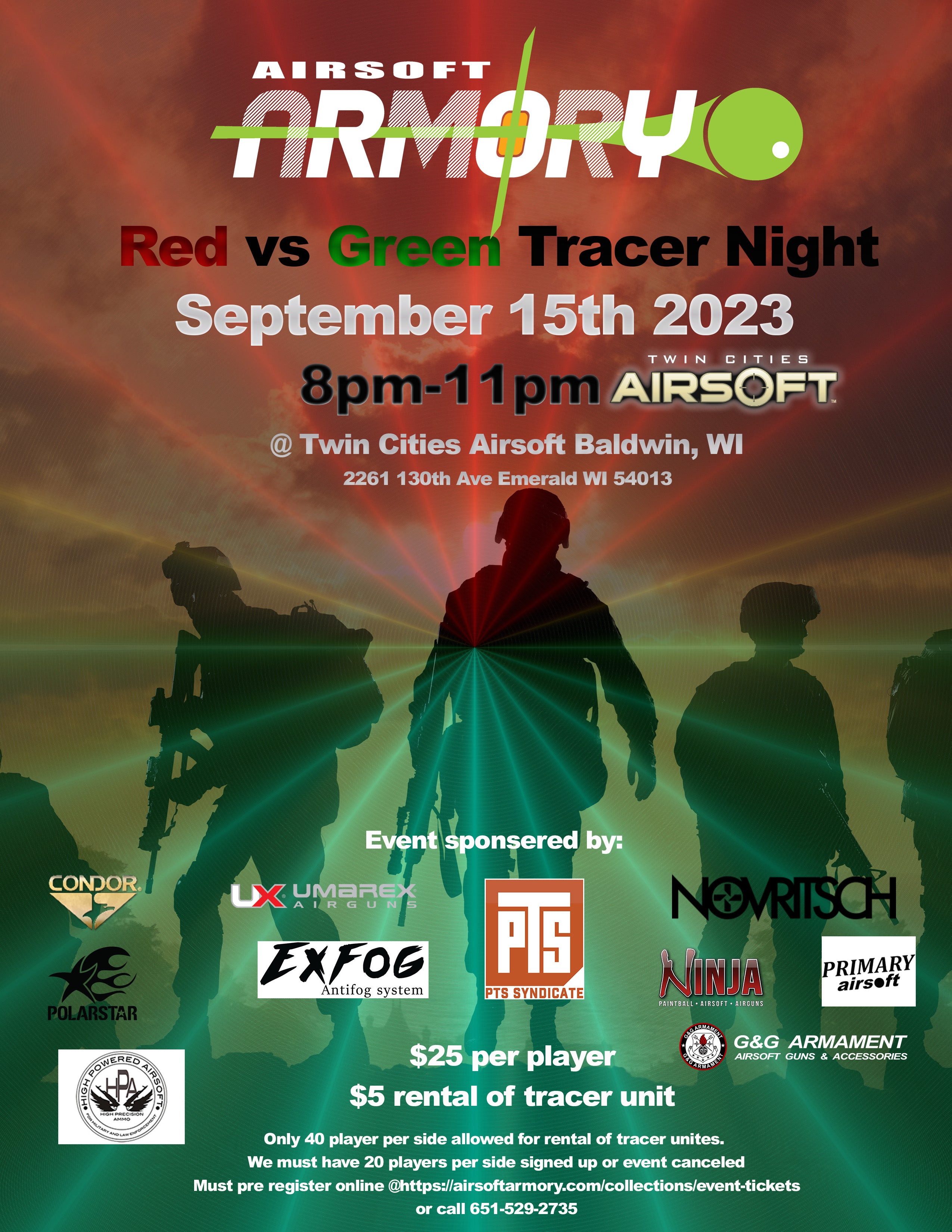 Red Vs Green Event @ Twin Cities Airsoft - Green- Ticket- 9/15/23