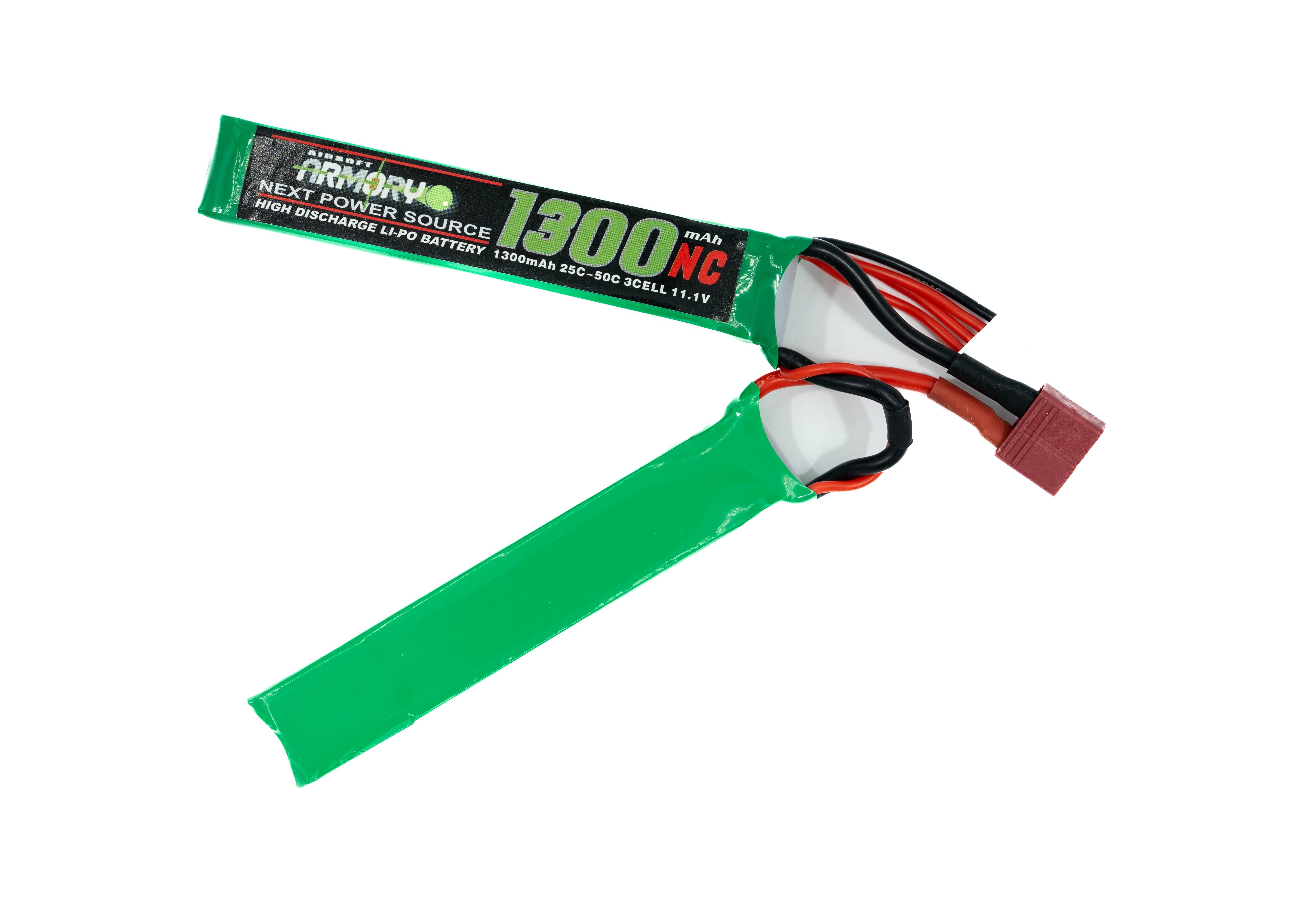 Airsoft Armory Branded 11.1V 1300mAh 25C/50C Small Nunchuck Lipo Battery (Deans)