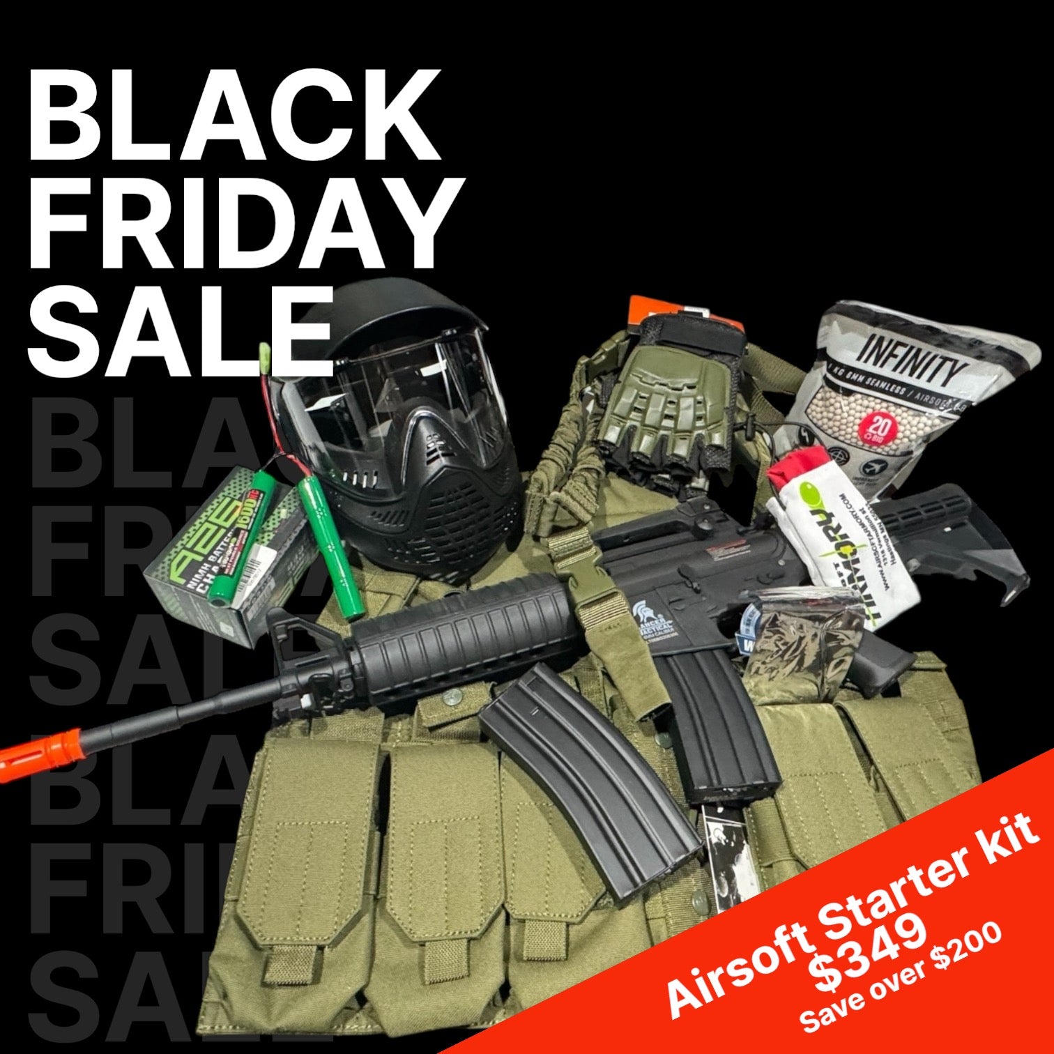 Black Friday Special - Airsoft Starter Set - Black/Green - Only 1 Available